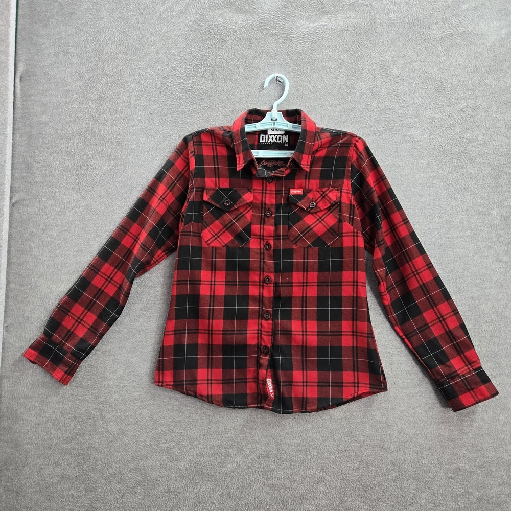 Barrett Jackson x Dixxon Women Button Up Shirt‎ S Red Plaid Flannel Long Sleeve